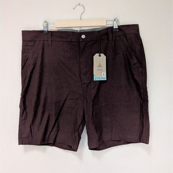 Prana Furrow Shorts Mens 40 X 8 Cacao Brown Hemp Blend Stretch New With Tags - Picture 1 of 7